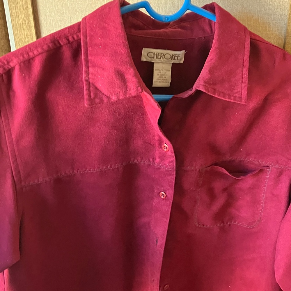 Cherokee Deep Red suede like ladies blouse large - Picture 3 of 14